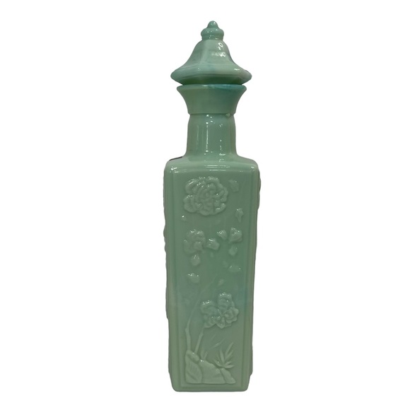 Jim Beam Other - Jim Beam Jadeite Glass Green Blue Marbled Floral Embossed Empty Liquor Bottle